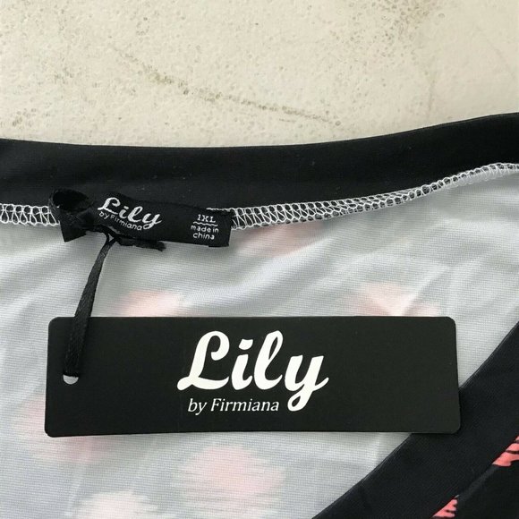 Lily by Firmiana Women's Black & Blue Floral V-Neck Ruffle-Sleeve Tunic 1XL - Picture 10 of 10